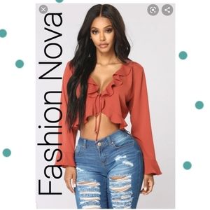 NWT Fashion Nova Burnt Orange Tie Front Top XL